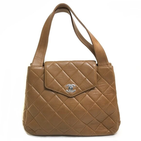 CHANEL Brown Lambskin Leather Logo Tote Bag - Picture 1 of 14